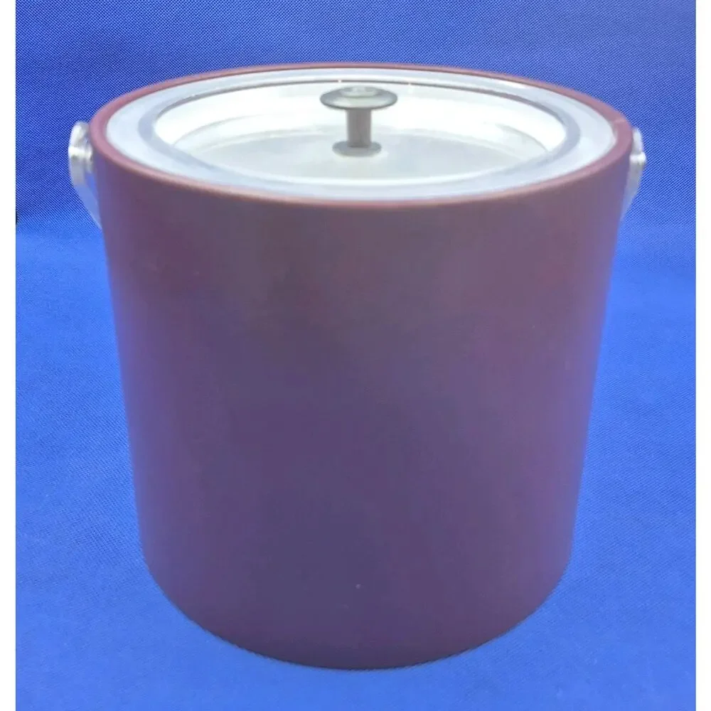 Vintage Georges Briard Brown Leatherette Ice Bucket Lucite Handle & Lid 7x8